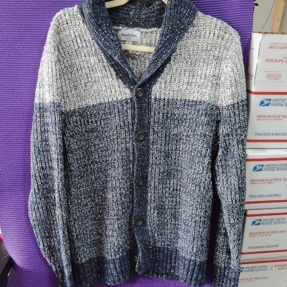 Goodfellow & Co Mens Blue White Marled Shawl Collar Cardigan Sweater Size M